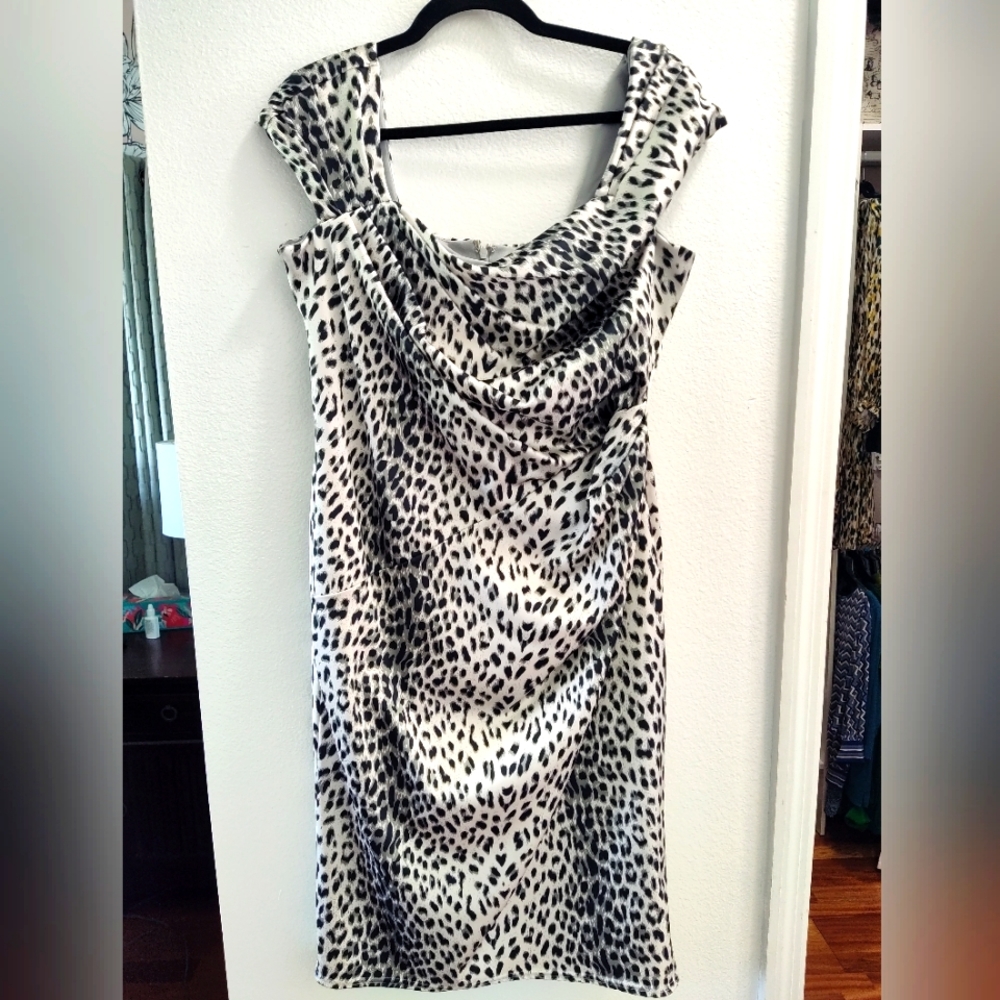 Leopard black, silver, white evening dress